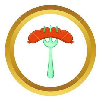 Grilled Sausage On A Fork Vector Icon In Golden Circle Cartoon