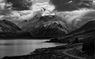 Nature Landscape Lake Mountain Road Clouds Monochrome Scotland Trees Snowy Peak Dark Wallpaper