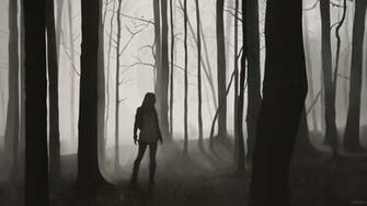 Girl Silhouette Trees Forest Wallpaper