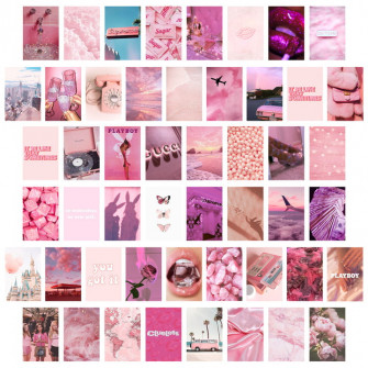 50pcs Pink Aesthetic Wallpaper Rosy Collage Print Kit Wall Art