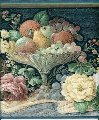 Victorian Fruit On Navy Blue Textured Wallpaper Border