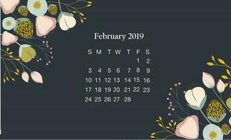 Black Floral February Desktop Calendar Wallpaper