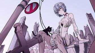 Wallpaper Neon Genesis Evangelion Girl Cat City