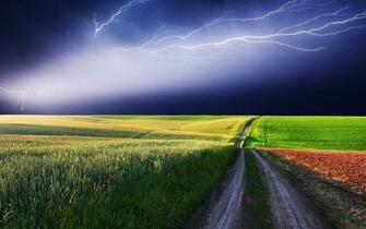 Road Flowers Lovely Lightning Nice Wallpaper