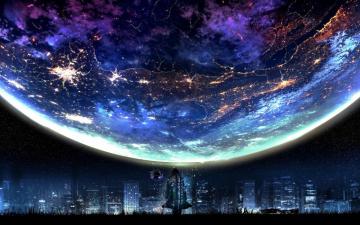 Planet Night City Landscape Scenery Anime 4k Wallpaper