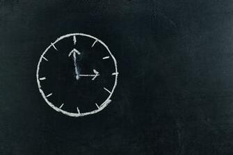 Photo Analog Clock Sketch In Black Surface Arrows