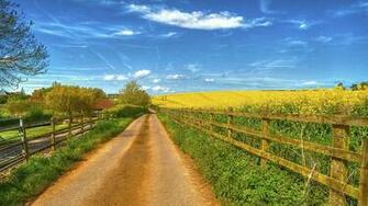 Wallpaper Road Field Fence House Landscape 4k Ultra HD