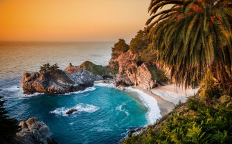 Nature Sea Waves Palm Trees Beach Wallpaper HD