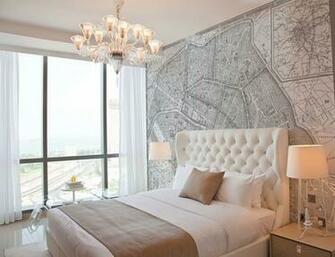 Vintage French Map Mural Contemporary Bedroom