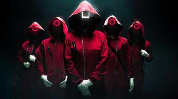 Squid Game Workers In Mask Fan Art Wallpaper Background Linux