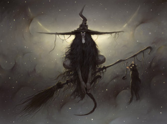 Creepy Hat Long Hair Broom Dark Witch HD Wallpaper