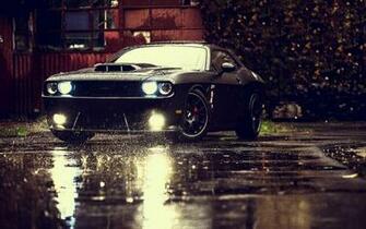 Srt Dodge Rain Lights Reflections Black Cars Sports Car