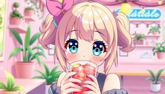 Cute Anime Girl Drinking Boba Wallpaper