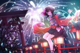 Short Black Haired Female Anime Character Wearing Kimono Digital