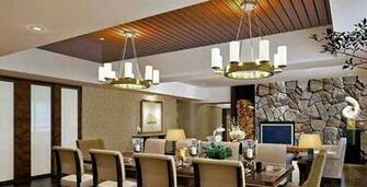 Wooden Ceiling And Stone Wallpaper For Design Of Dining Room
