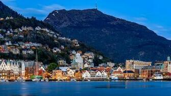 Pictures Bergen Norway Mountain Rivers Marinas Cities
