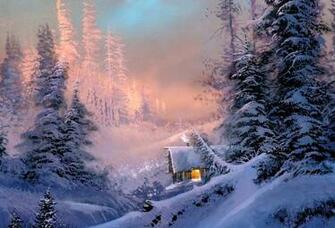 Lonely Cottage In Snowy Mountain Wallpaper