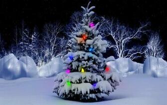 Snow Covered Christmas Tree Wallpaper