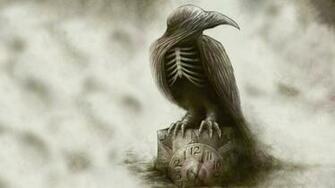 Wallpaper Black Birds Animals Fantasy Art In Flames Skeletons