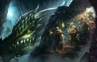 Wallpaper Gold Dragon Mountain Fantasy Art Dwarves Torch
