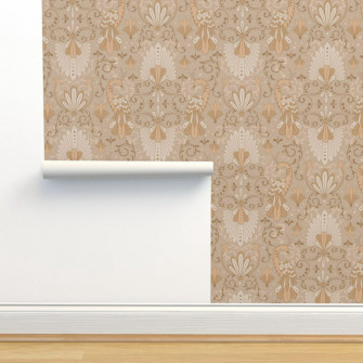 Peel Stick Wallpaper 3ft X 2ft Modern Rococo Tan Vintage