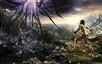 Wallpaper Girl Landscape Mountains Castle Monster Fantasy