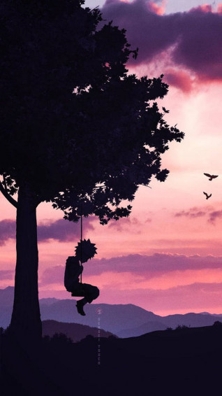 Sad Naruto On Swing Silhouette Wallpaper
