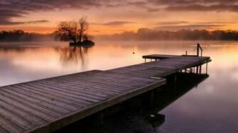 Pier On The Foggy Lake Wallpaper