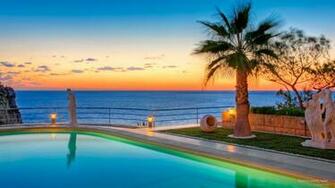 Beach Resort Overlooking Ocean Computer Wallpaper