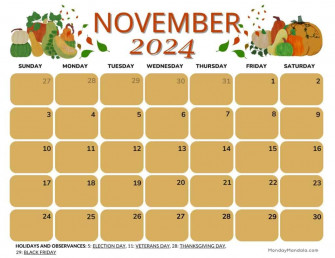 Printable November Calendar Wallpaper