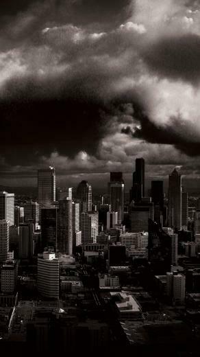 Stormy Seattle Grayscale Dual Monitor HD Quality Csd