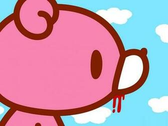 Wallpaper With Gloomy Bear A Pink Against Blue Background