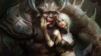 HD Wallpaper Horn Girl Breasts Huang Dahong Wild Animal Blonde