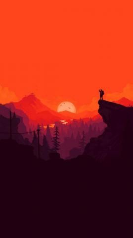 Nature Sunset Simple Minimal Illustration Art Red iPhone