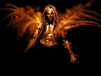 Sanctuary Fallen Angel Gothic With Fiery Wings Wallpaper