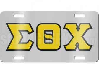 Theta Chi License Plate Description Chrome Mirrored Sigma