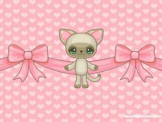 Pink Kawaii Wallpaper With A Cute Kitty And Two Big Bows