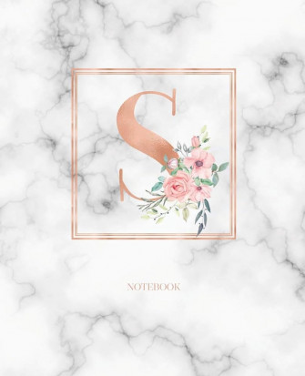 Notebook Marble Rose Gold Monogram Initial Letter S With