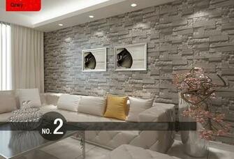 Modern Stacked Brick 3d Stone Wallpaper Roll Grey Wall