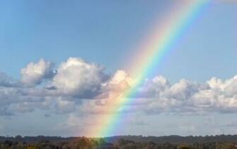 Clouds Blue Sky Rainbow Wallpaper