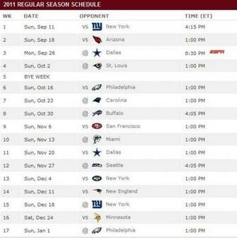 Washington Redskins Schedule Personal