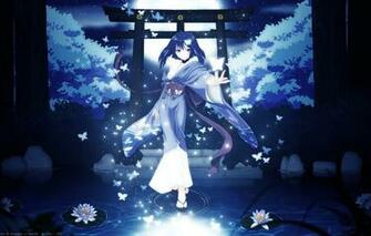 Wallpaper Girl Trees Butterfly Night Nature The Moon Anime