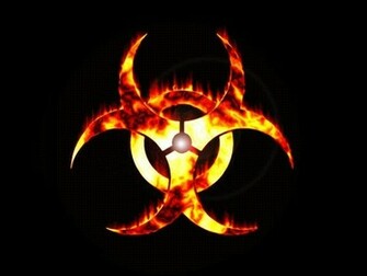 Biohazard Fire Symbol Black Background Wallpaper