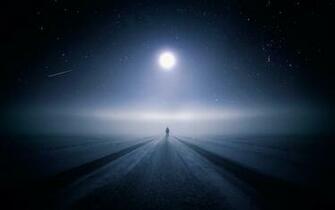 Night Moon Road Alone HD Wallpaper