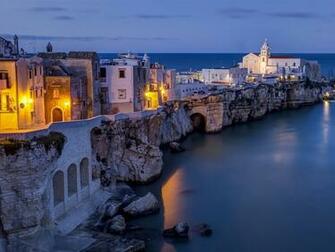 Wallpaper Italy Adriatic Sea Vieste City Night Houses Lights