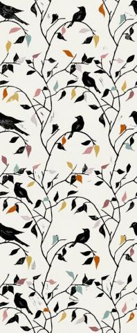 Flower And Birds Block White Wallpaper Teahub Io