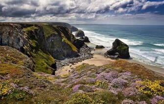Wallpaper Rocks Coast England Cornwall Bedruthan