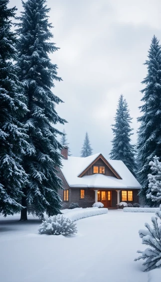 Snowy Cottage Wallpaper