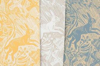 Harvest Hare Wallpaper By Mark Hearld In Colours Corn Chalk White