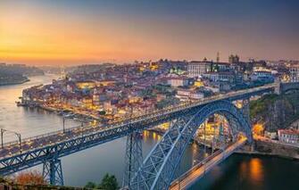 Wallpaper Bridge River Dawn Panorama Portugal Vila